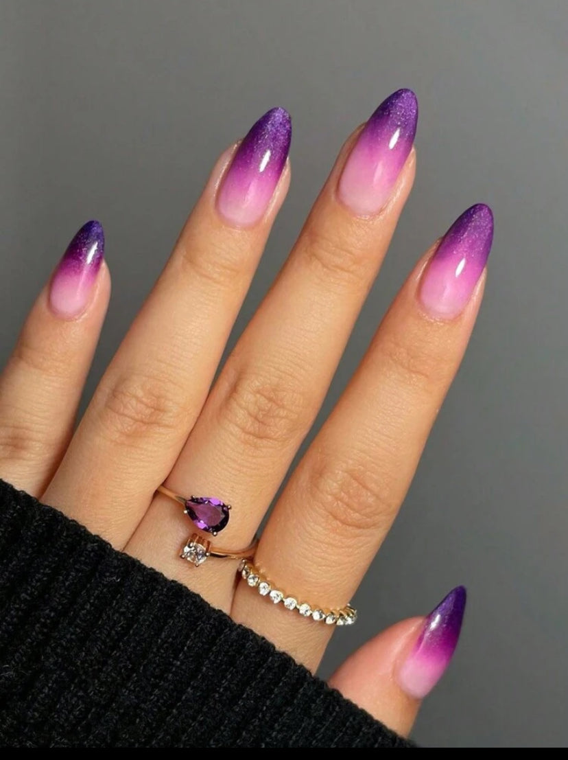 Purple gradient almond shaped press on nails