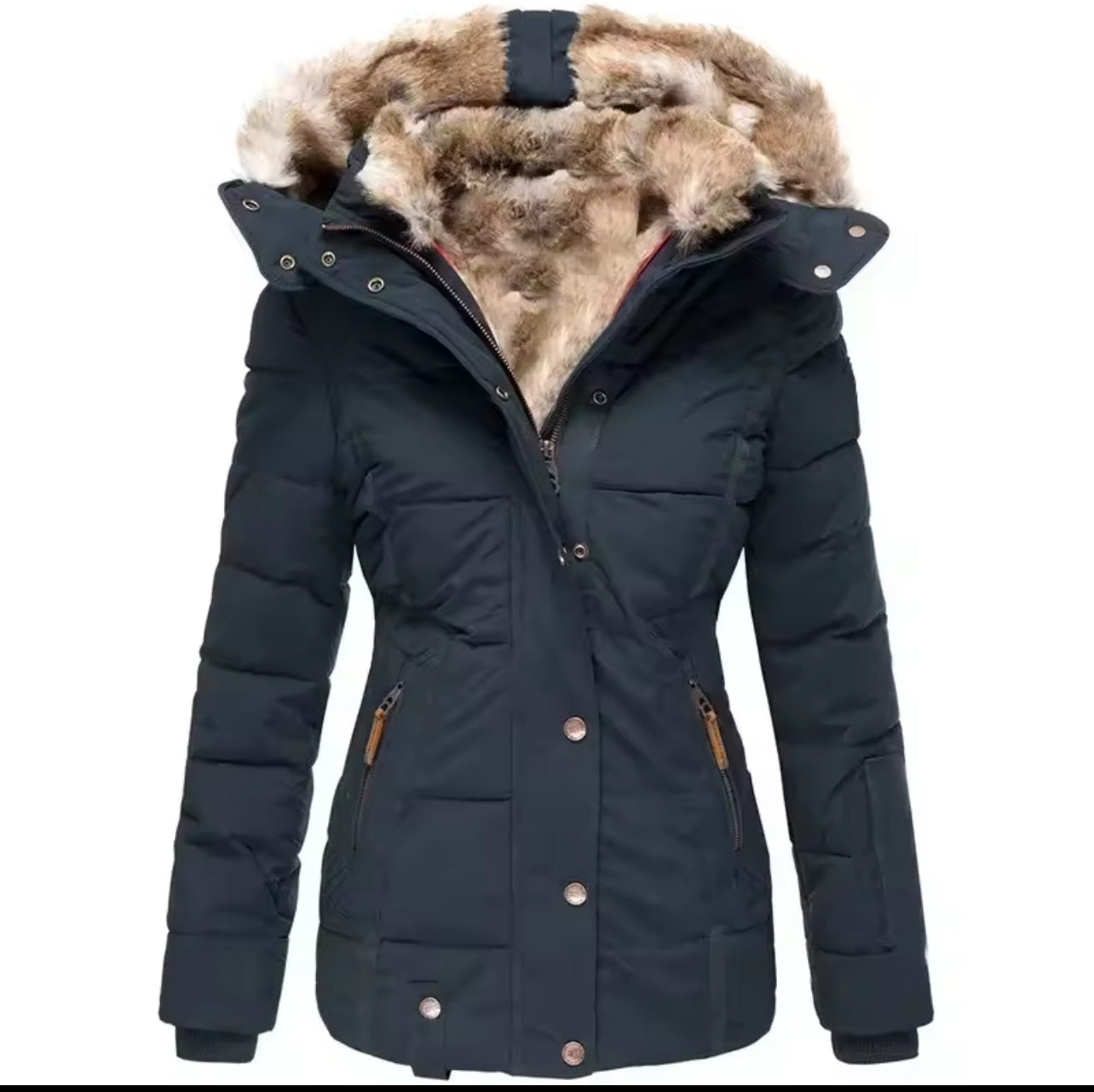 Winter warm fur collar hooded cotton coat