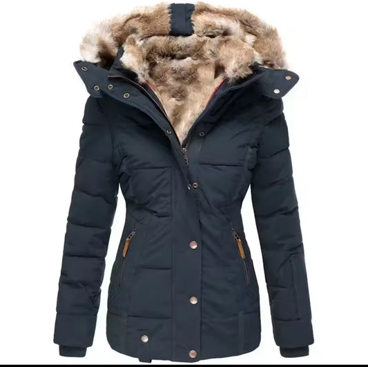 Winter warm fur collar hooded cotton coat