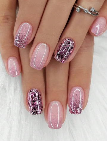 French glitter gradient coffin shaped press on nails