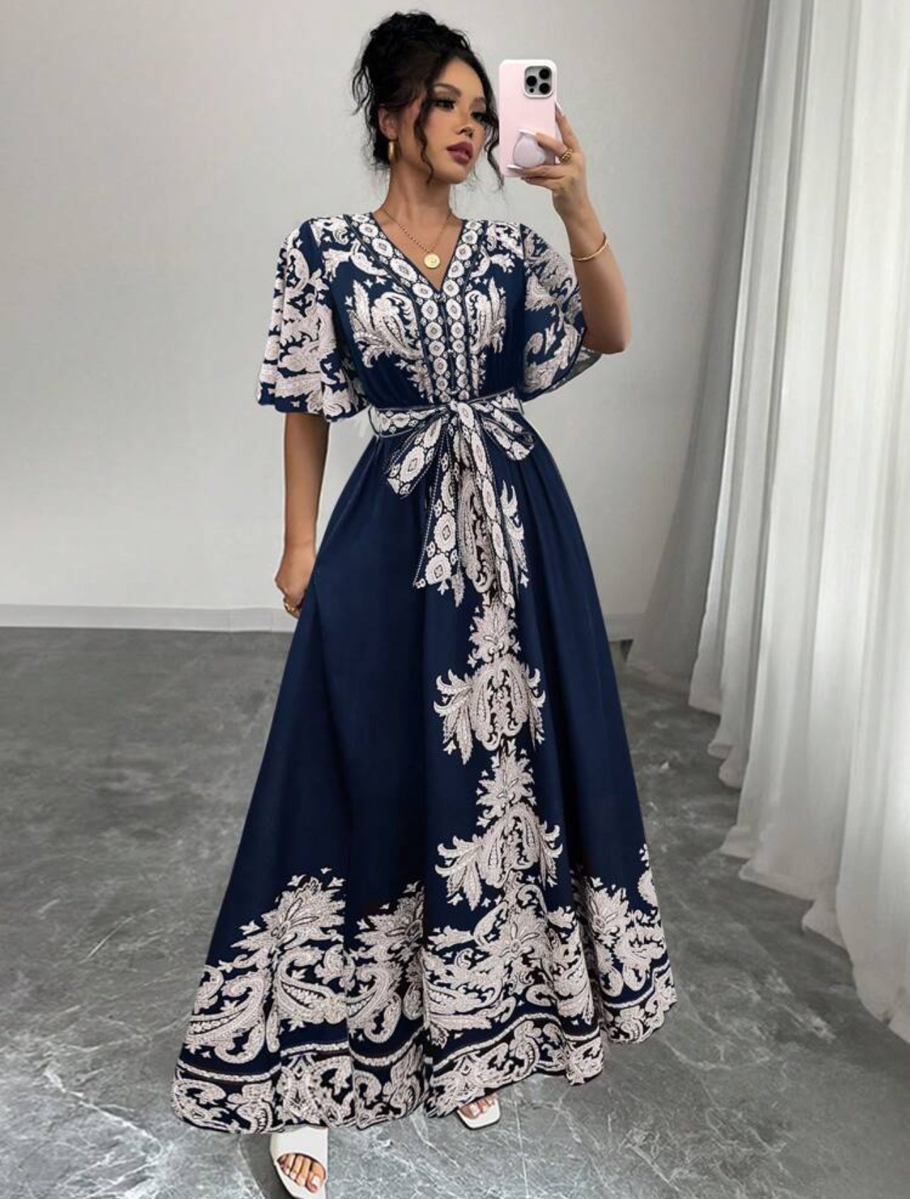 Floral printed A line long dress
