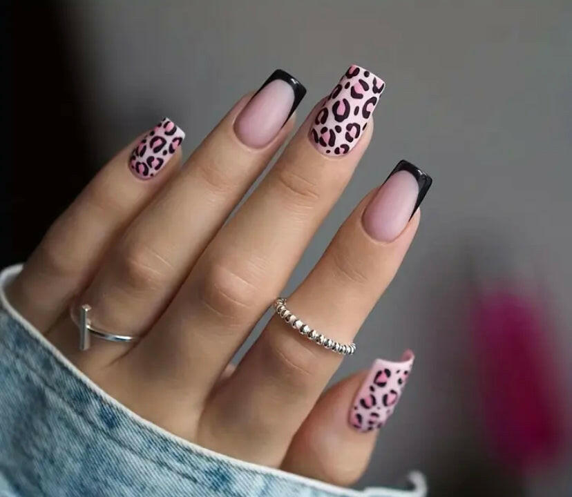 Leopard with French manicure design press on nails.