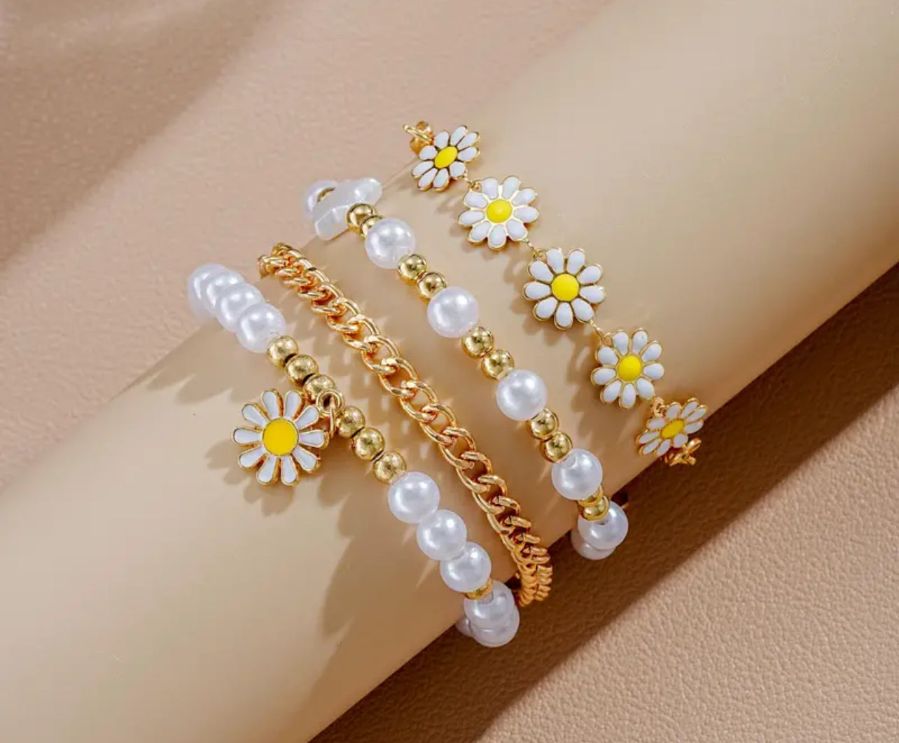 4pcs & 8 pcs bracelet set with pearls and sunflowers