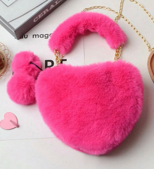 Cute Heart Fluffy Handbag.