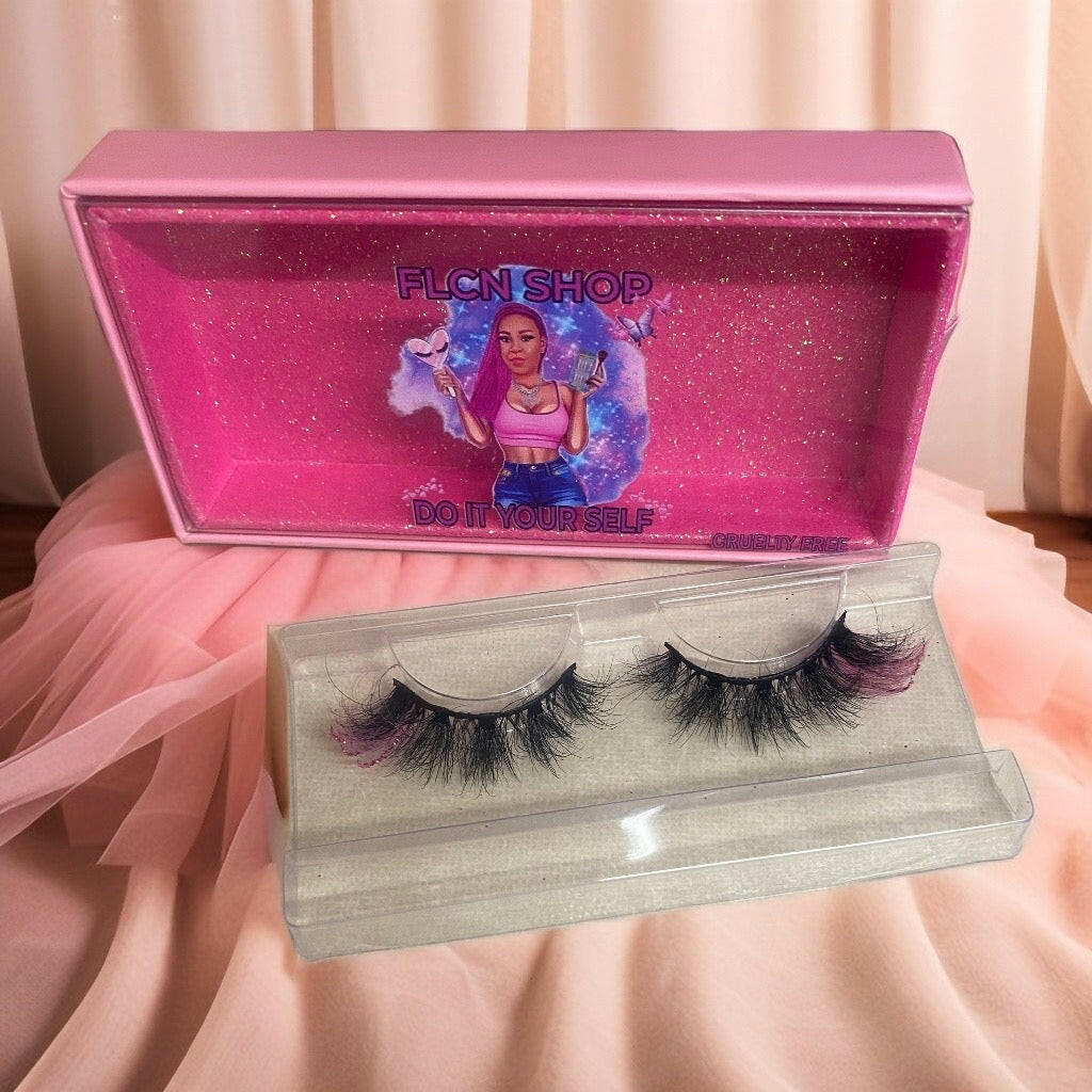 FLCN glitter pink ombré faux mink lashes.