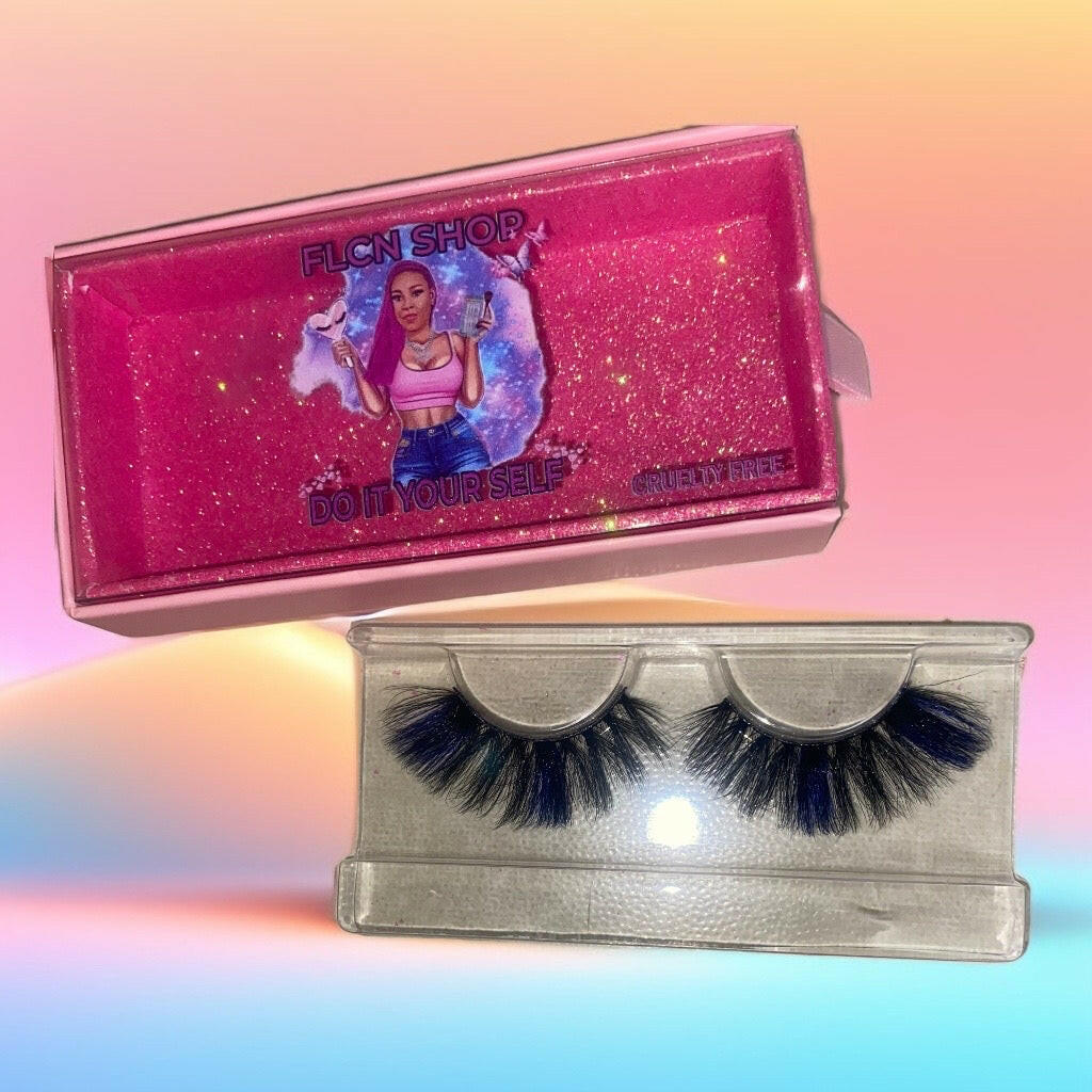 FLCN blue fluffy faux mink lashes.