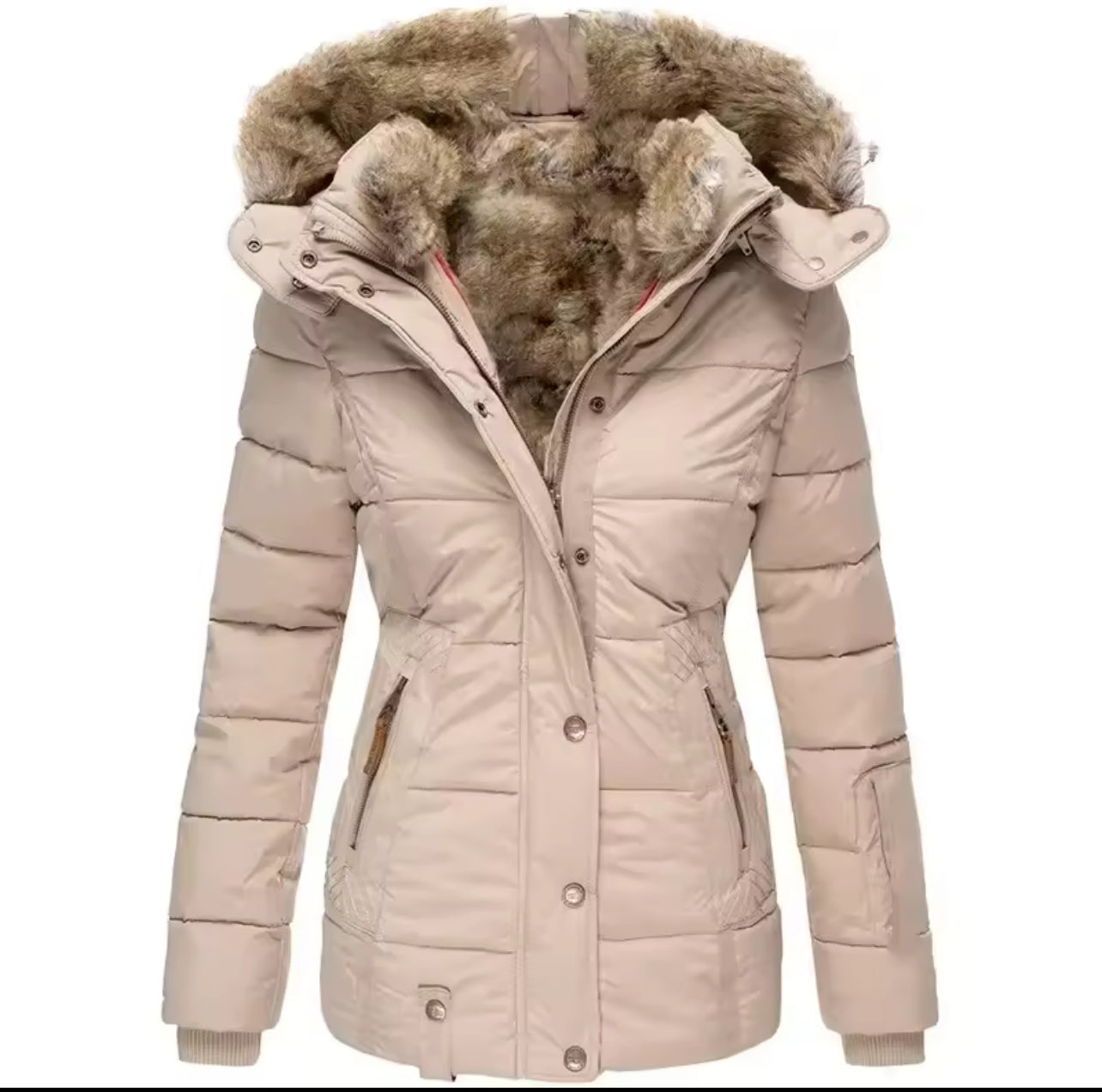 Winter warm fur collar hooded cotton coat