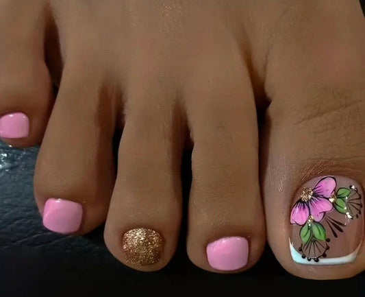 Summer flower /leaves design press on toe nails.
