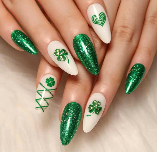 St Patrick green style press on nails.