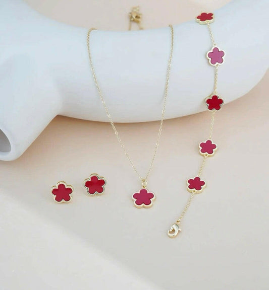 Red flower 3pcs set jewellery.