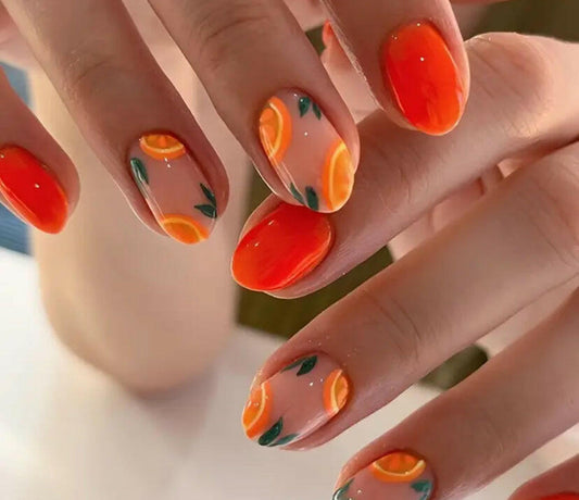 FLCN spring/summer grapefruit design press on nails.