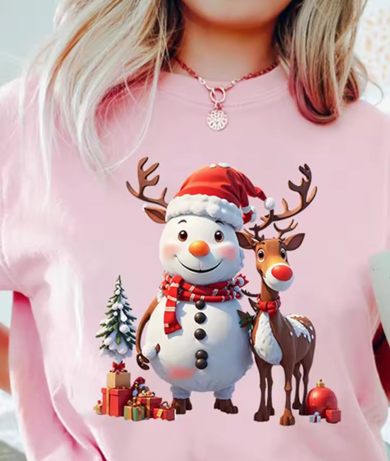 Snow man & reindeer design ladies T-shirt (PRE ORDER)