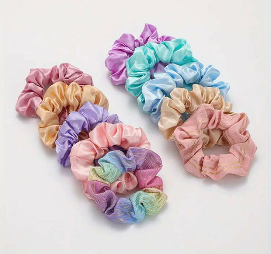 10 pcs colourful hair scrunchies.