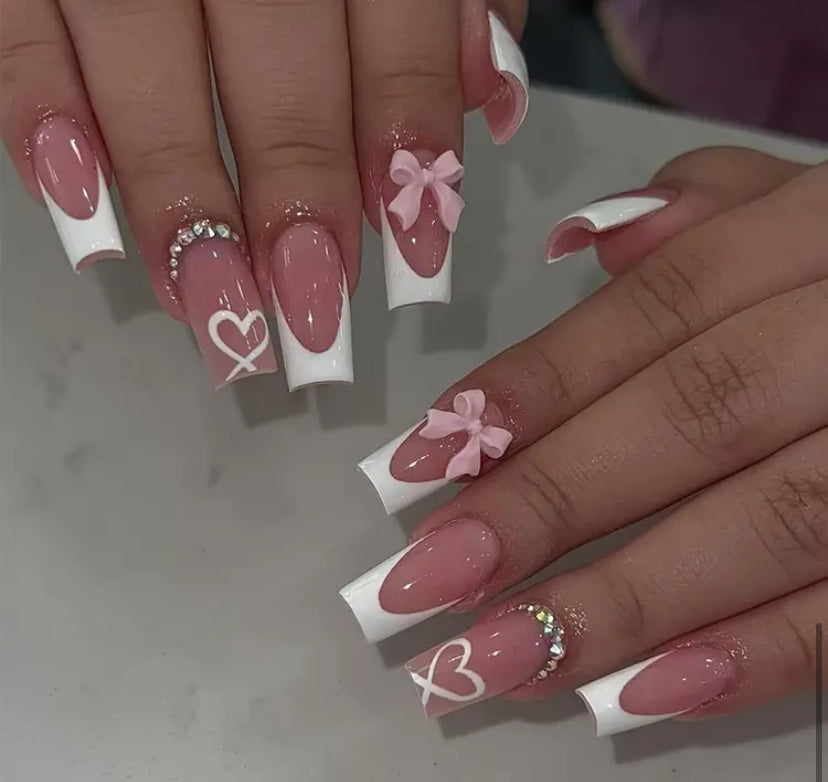 French tip style with cute charm press on nails