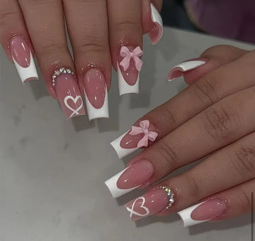 French tip style with cute charm press on nails