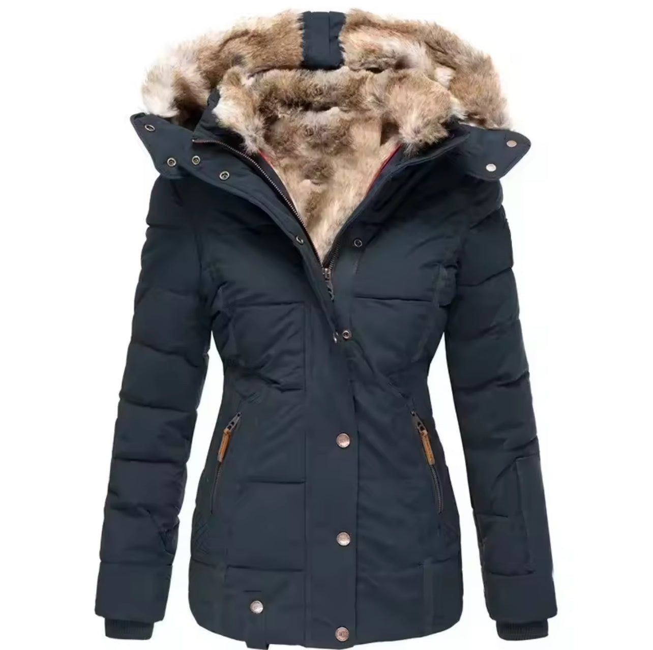 Winter warm fur collar hooded cotton coat