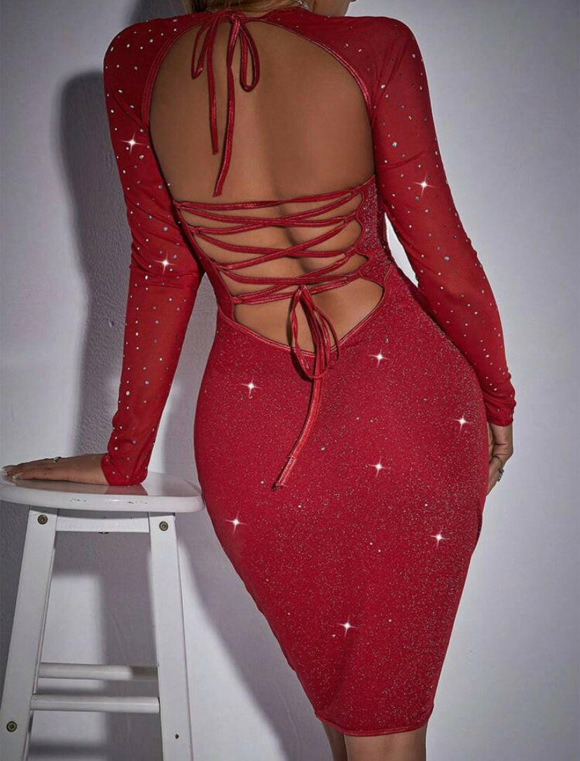 Bae bodycon dress with backless design and straps.
