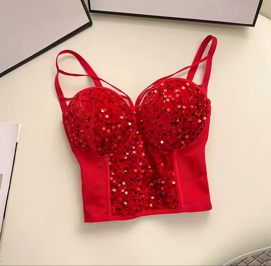 Sexy sequins tank corset top