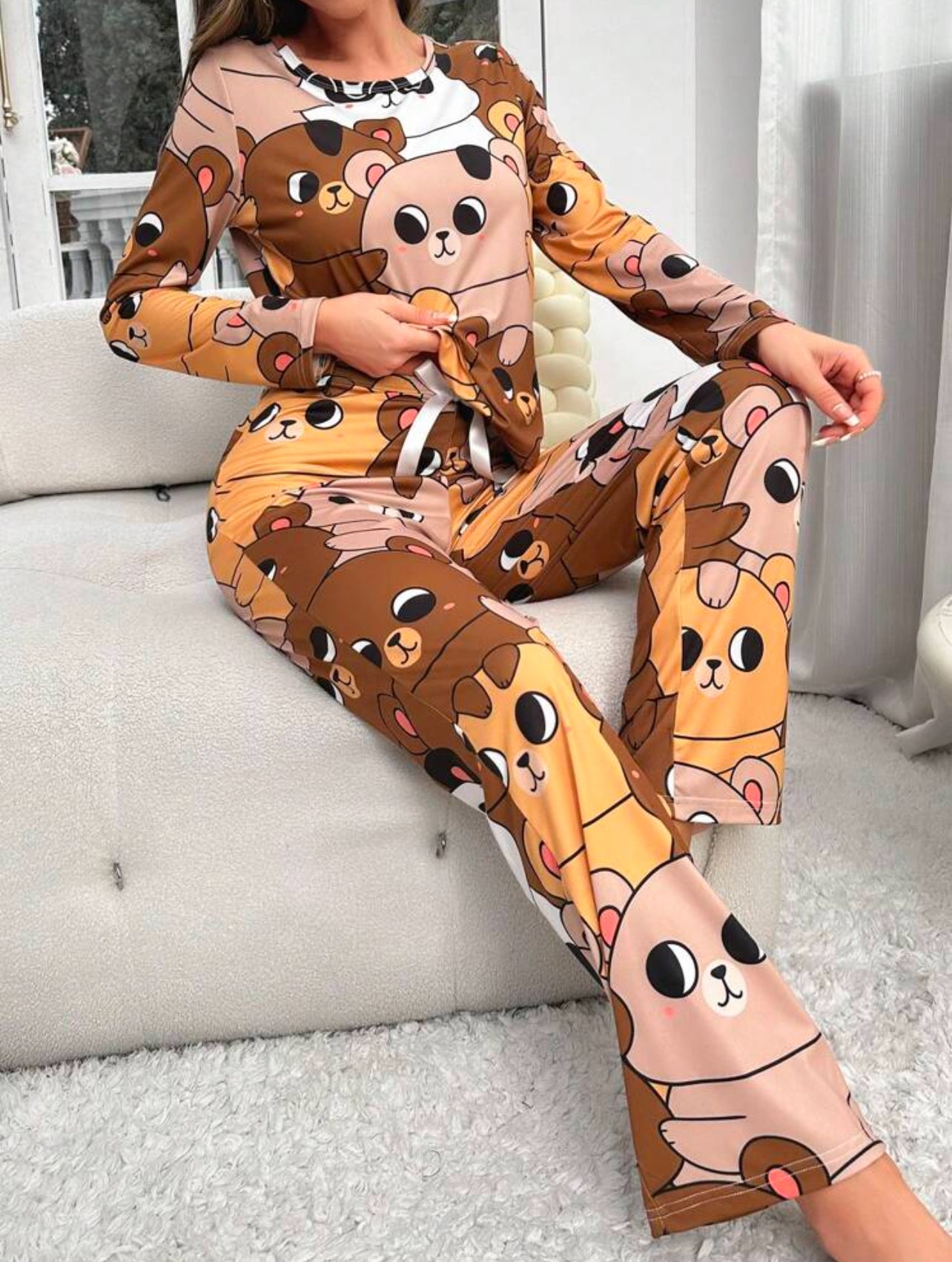 Cute bear printed top & pants loungewear