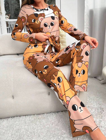 Cute bear printed top & pants loungewear