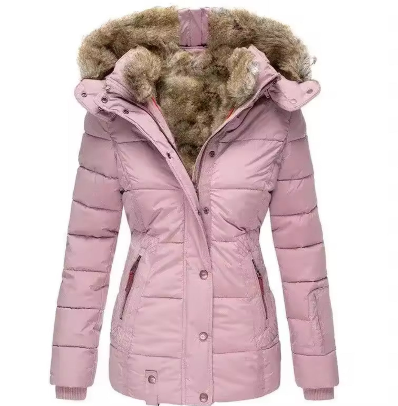 Winter warm fur collar hooded cotton coat