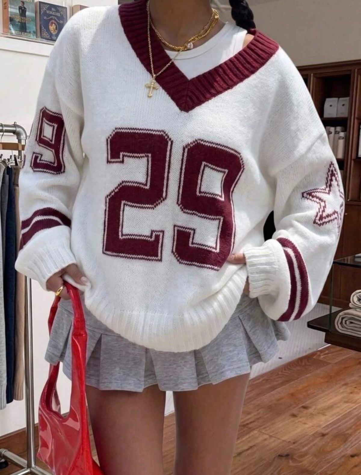 Varsity 29 Oversized V-Neck Knit Jumper