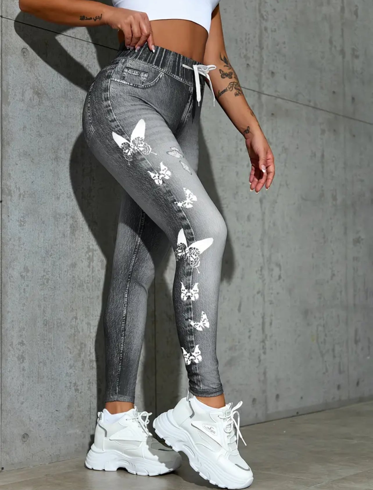 High waist faux denim leggings