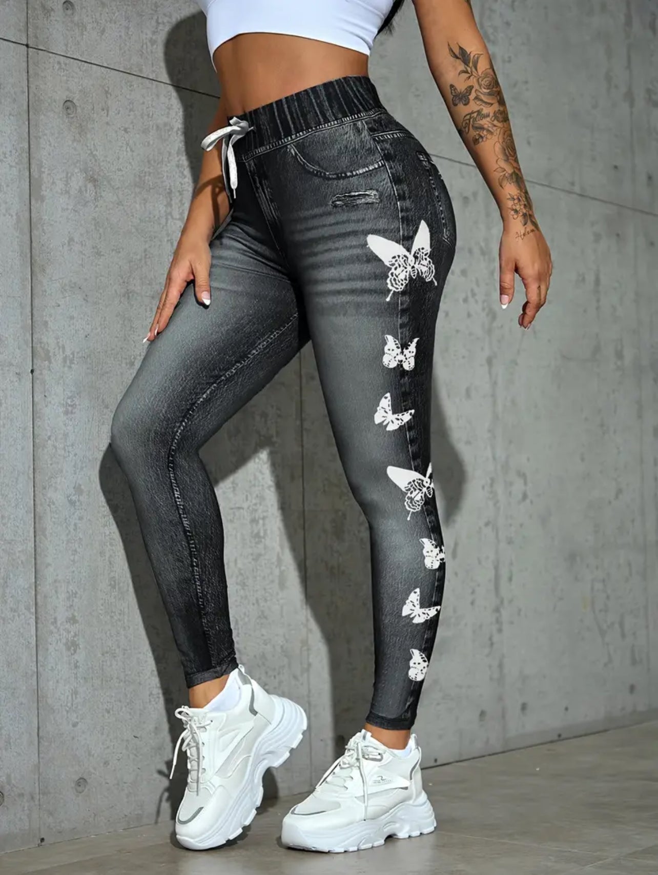 High waist faux denim leggings