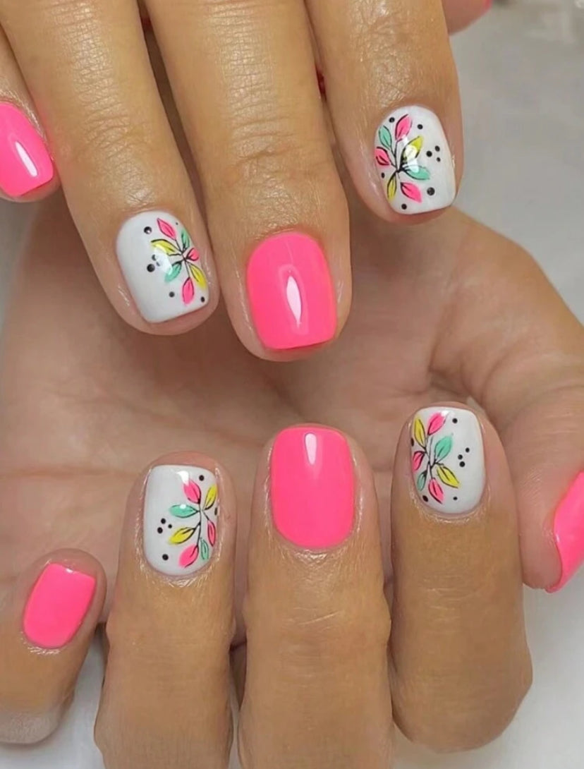 Elegant fancy press on nails with colourful flowers design