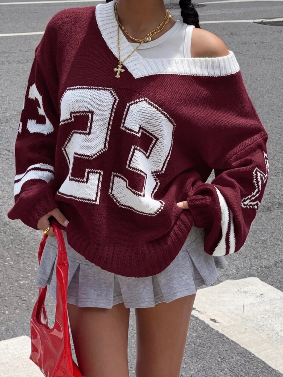 Varsity 29 Oversized V-Neck Knit Jumper
