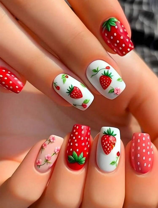 Strawberry design press on nails
