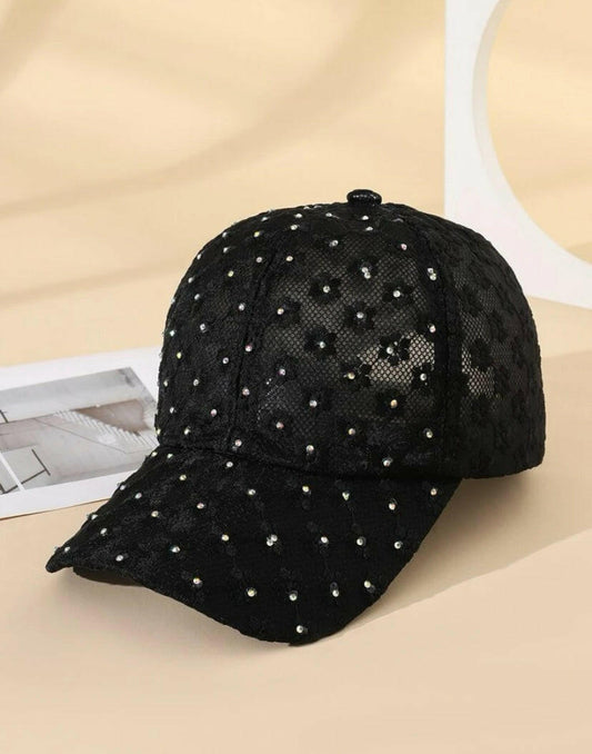 Lace rhinestone decor baseball cap.