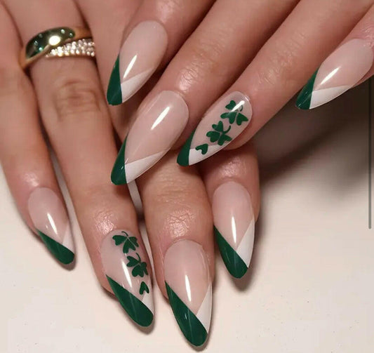 St Patrick French manicure style press on nails.