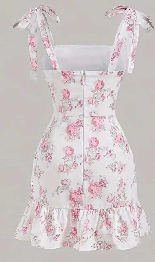 Floral printed ruffle hem dress
