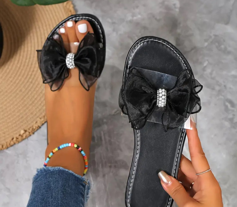 Black cute bow knot sandals