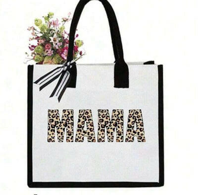 Leopard print mama canvas handbag.