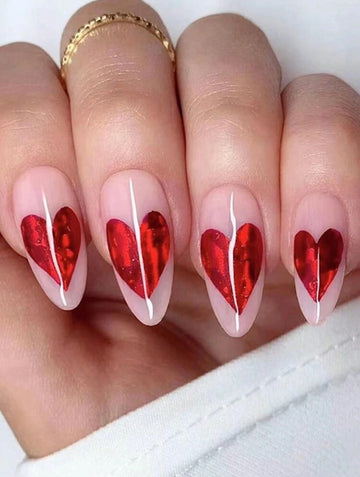 Cute red heart shape valentines press  on nails