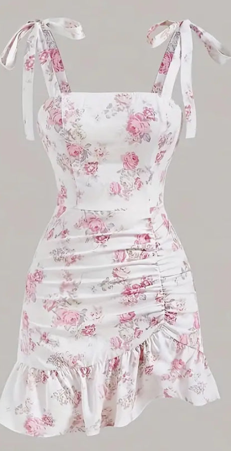 Floral printed ruffle hem dress