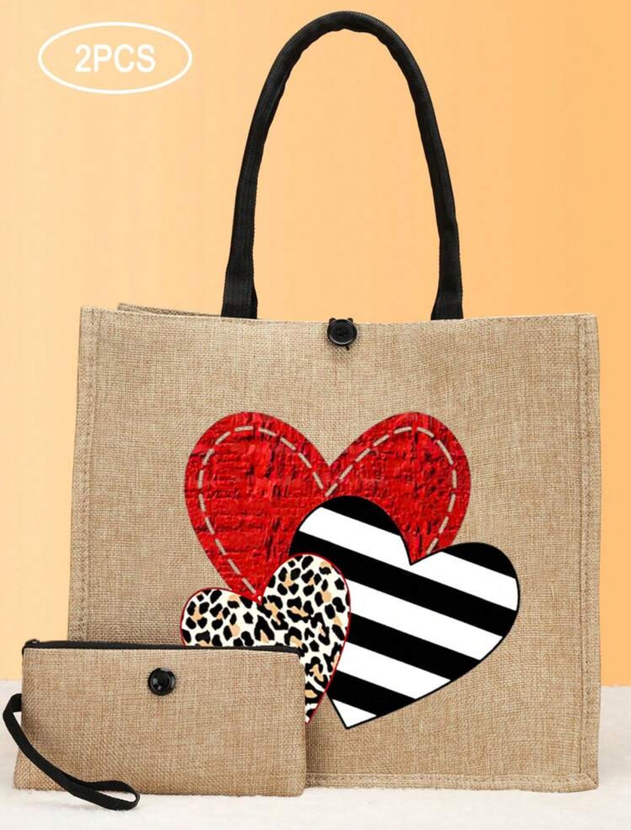 Heart printed Beach bag with purse