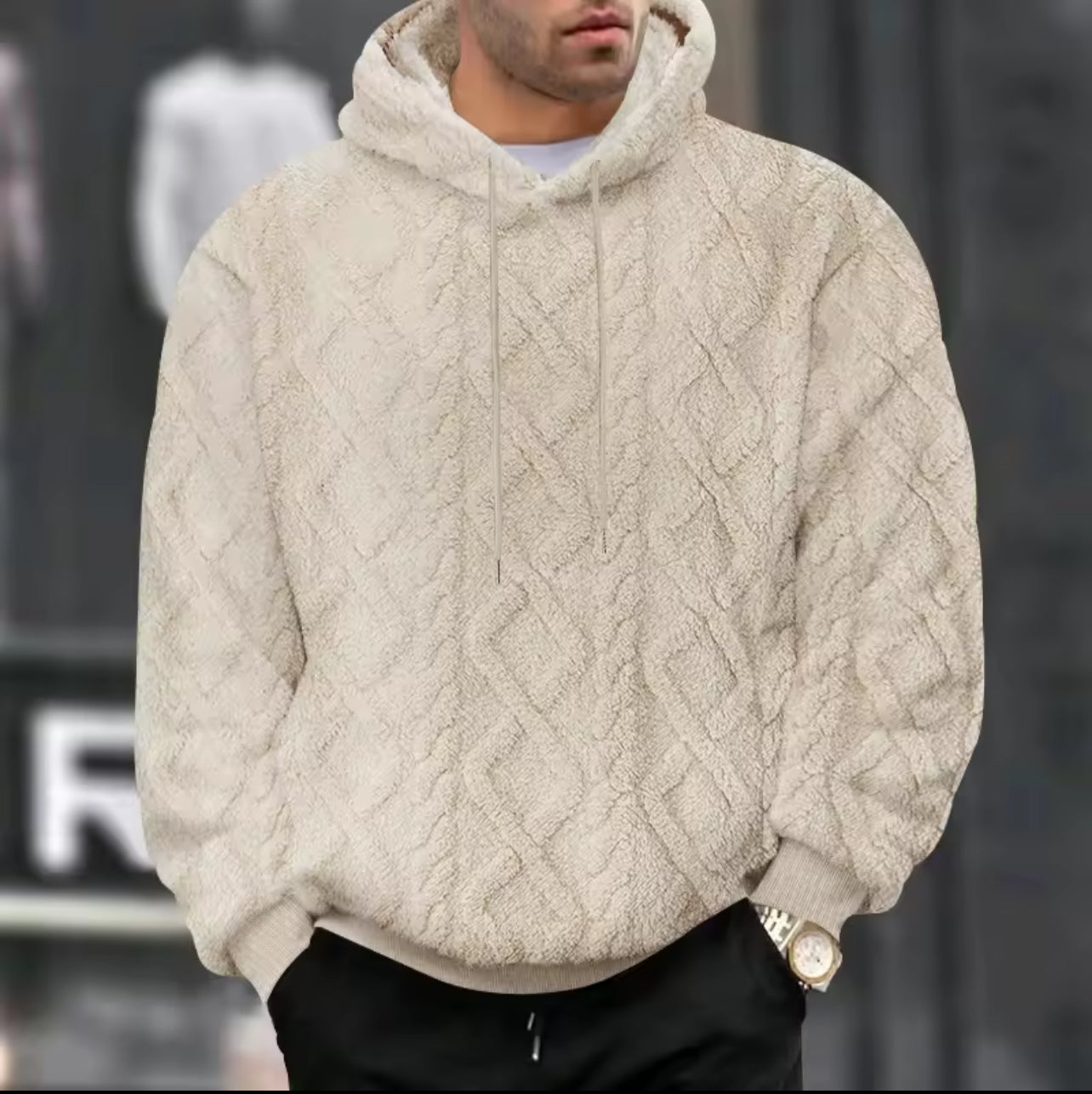 Winter men’s high street jacquard hoodie