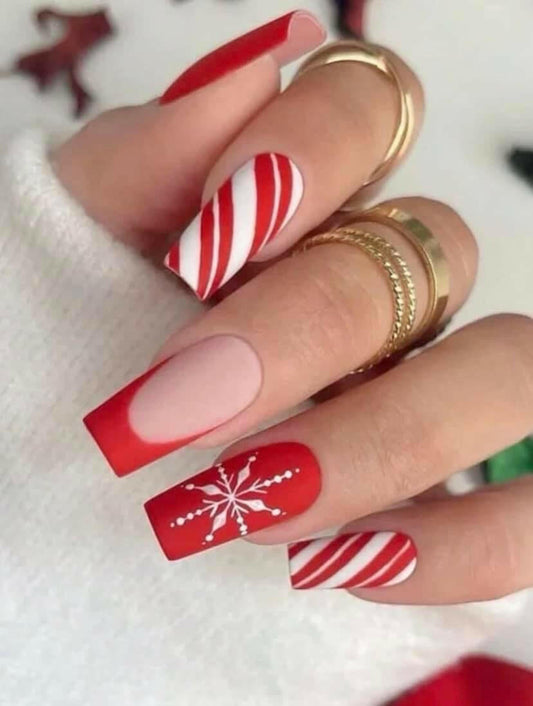 French manicure style Christmas themed press on nails.