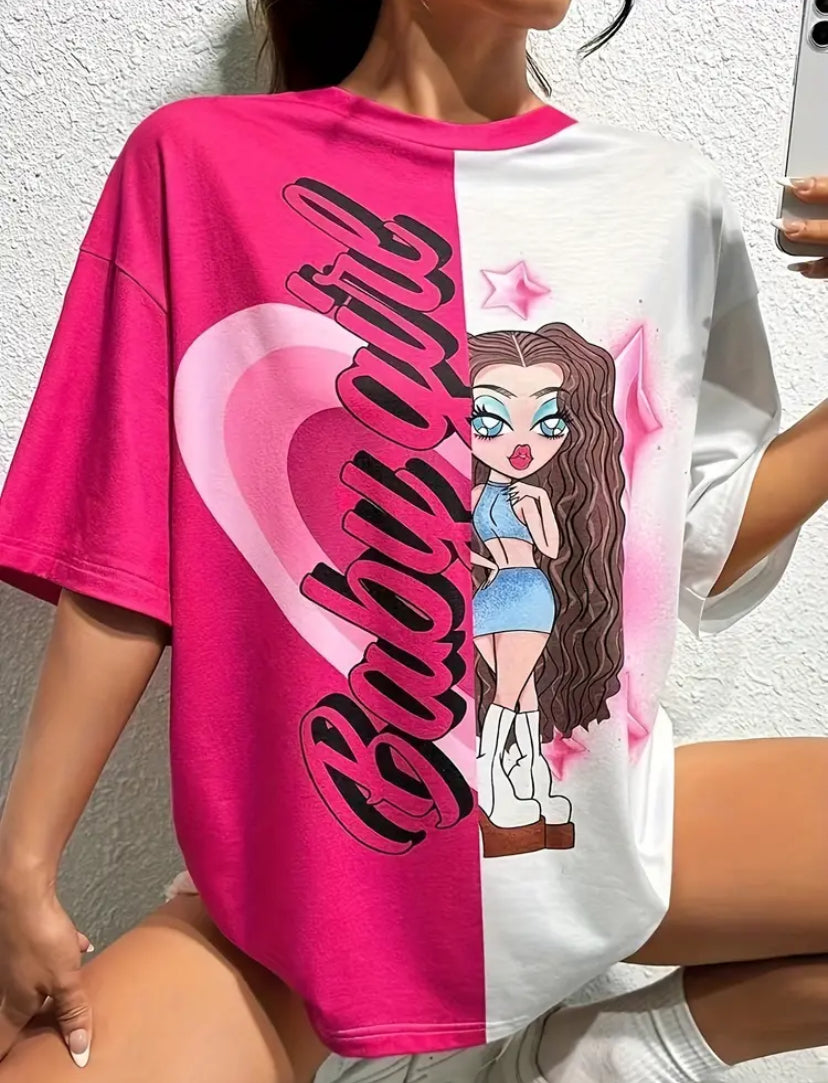 Letter & cartoon oversized T-shirt
