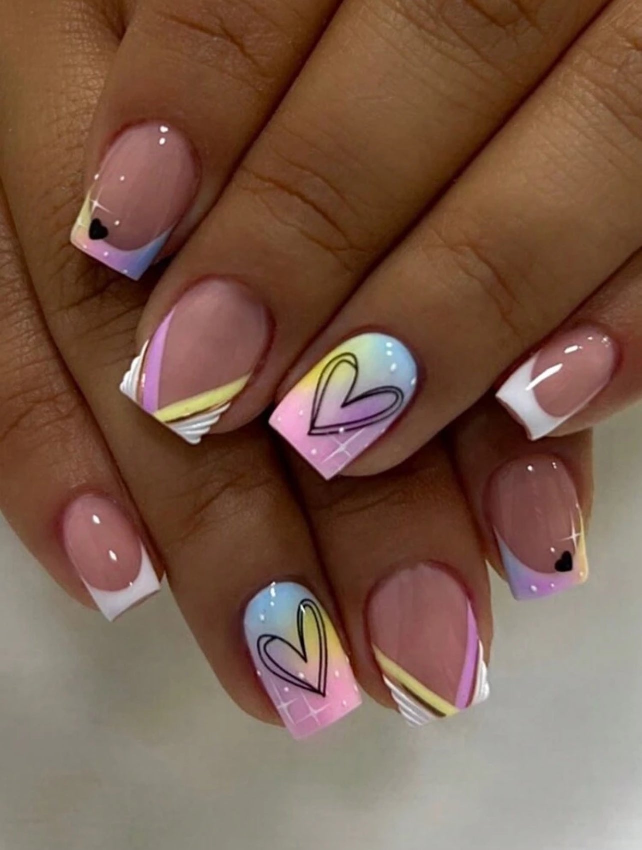 Tie dye with heart design short press on nails