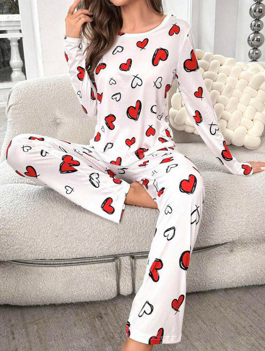 Heart printed top and pants loungewear.