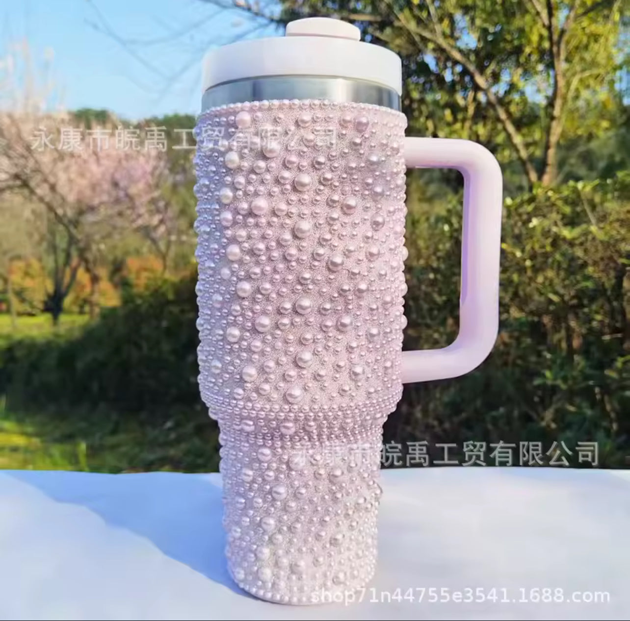 Diamond studded pearl tumbler cup PRE ORDER *