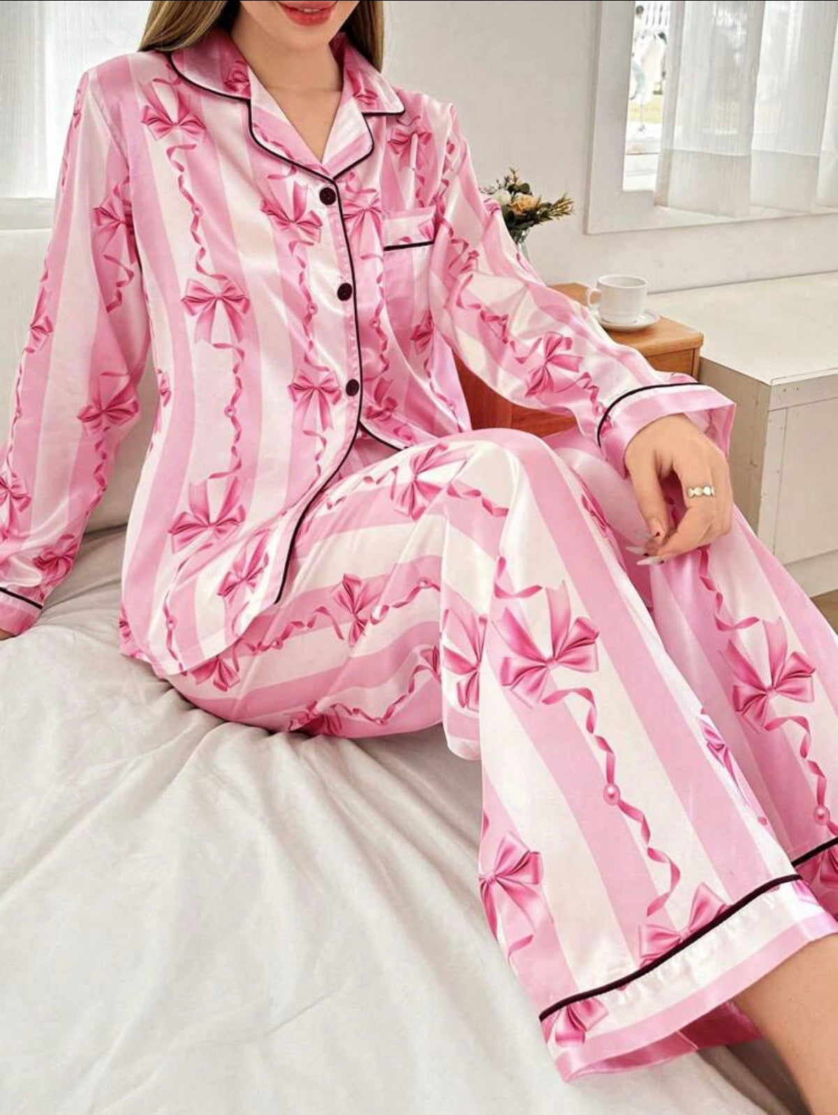 Pink Ribbon Dreams Satin PJ Set 🩷✨
