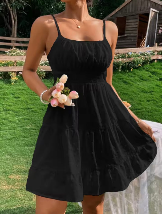 Mini dress with ruffled waist