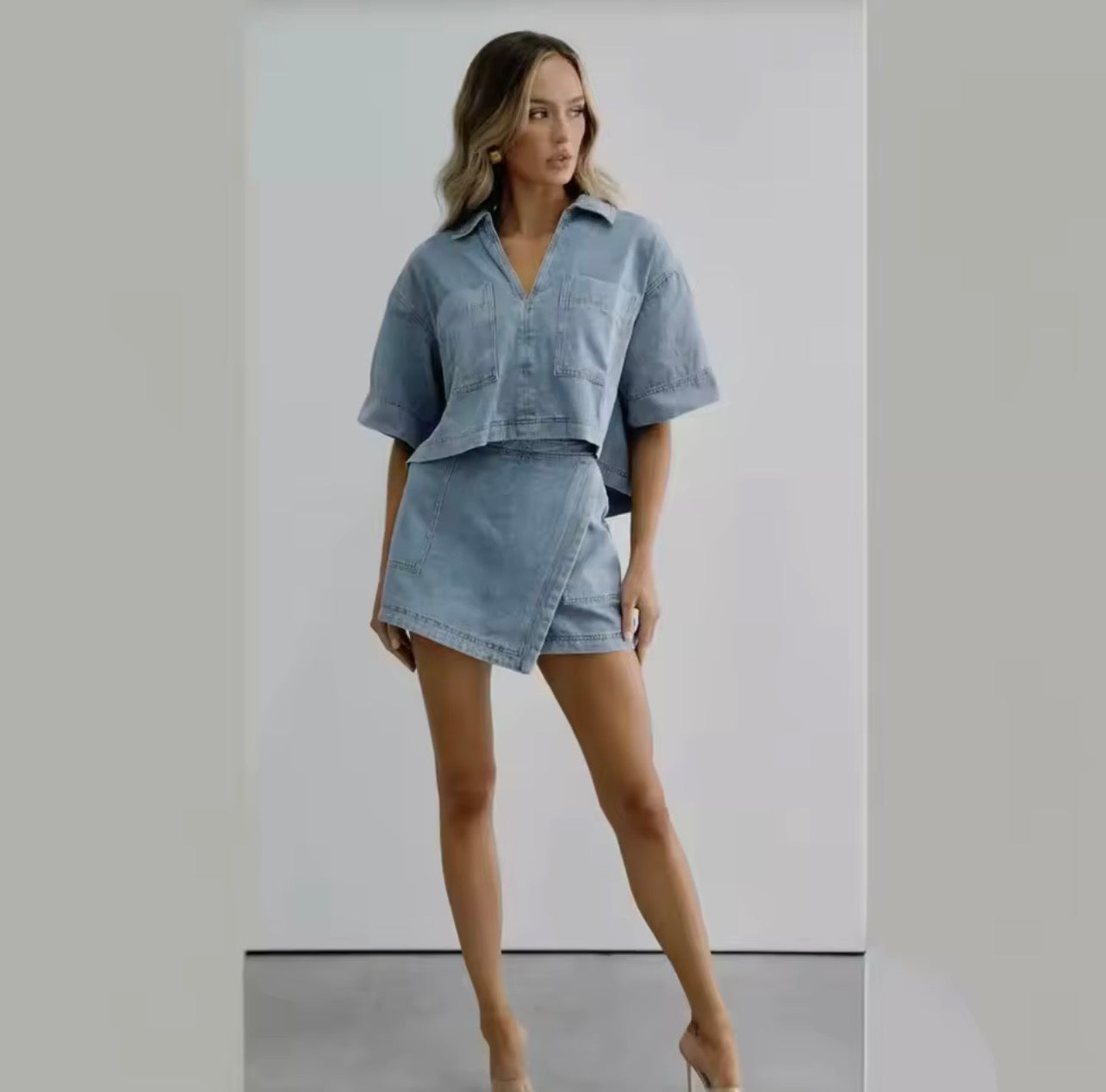 Denim 2 pieces top & skirt