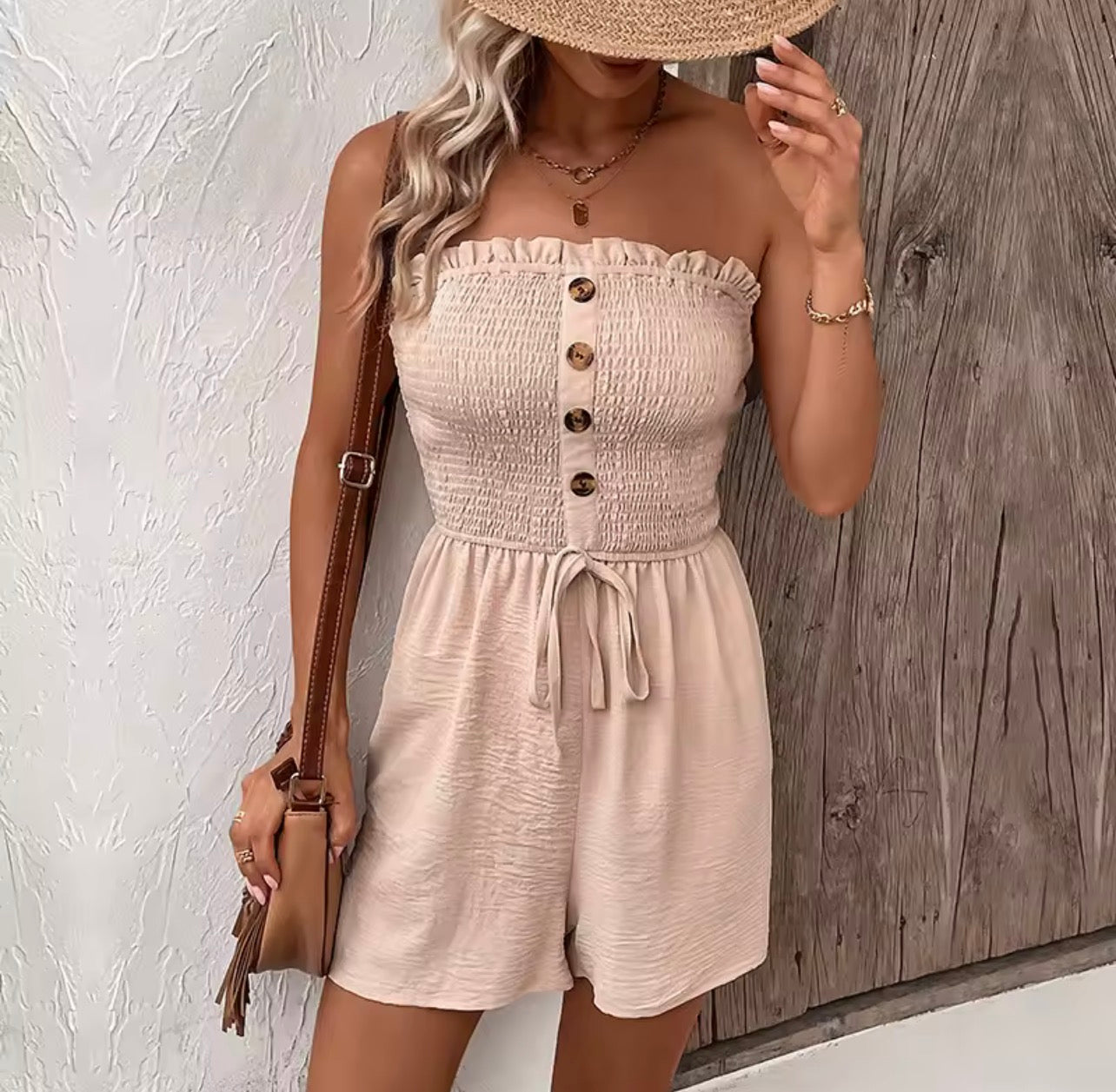 High waist design strapless jumpsuit