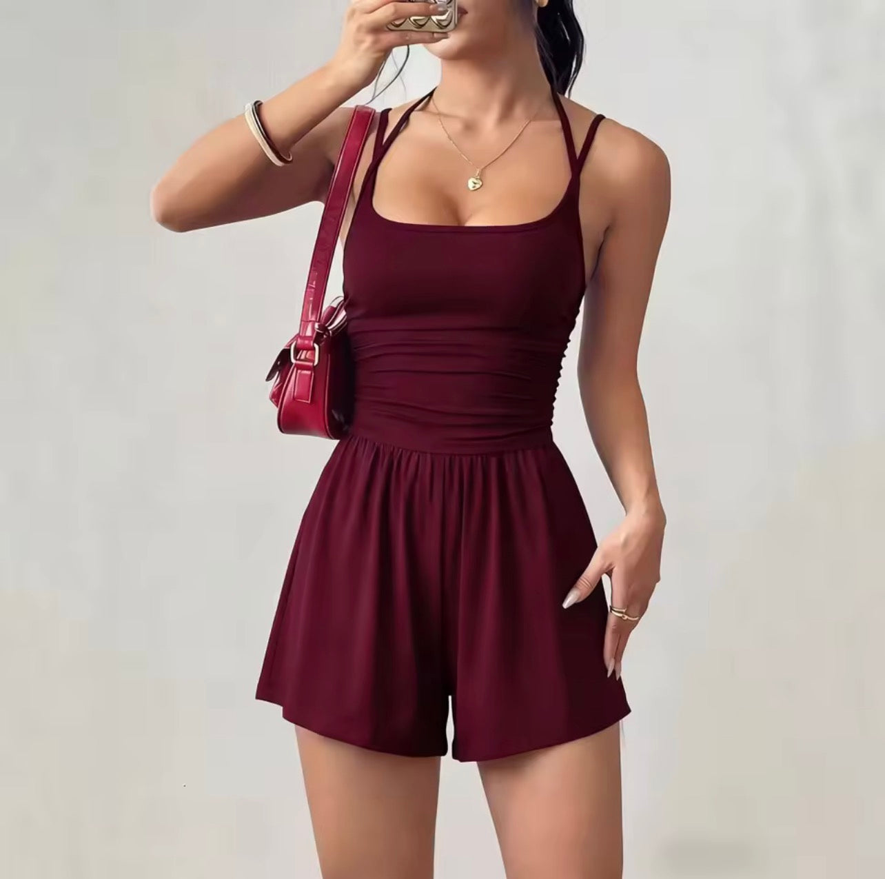 Pure colour strapless romper